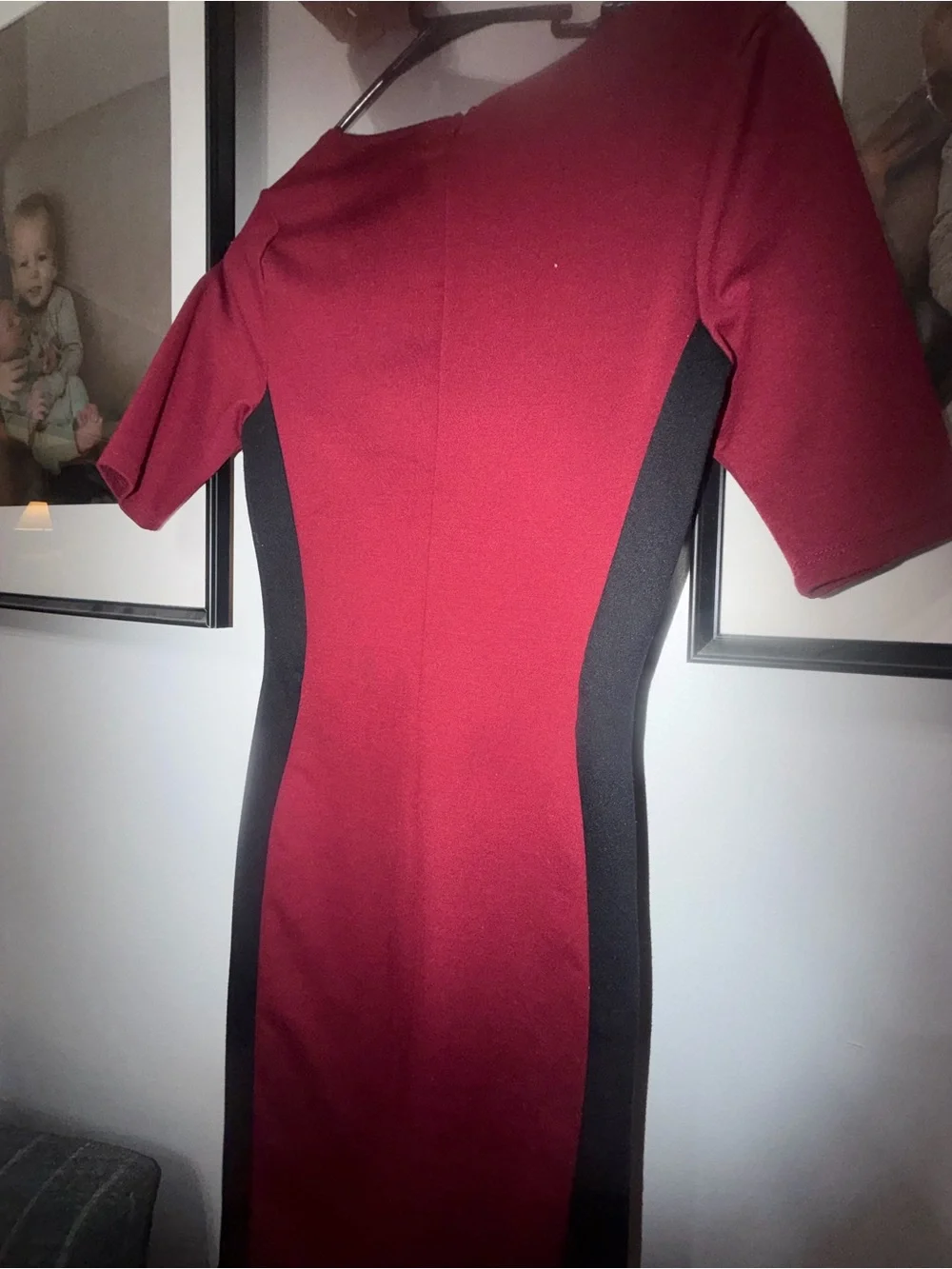 Almost Famous Burgundy and Black Panel Midi Dress
